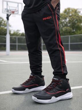 AND1 Basketball Shoes Size 8 Mid Top Black Red Athletic Sneakers